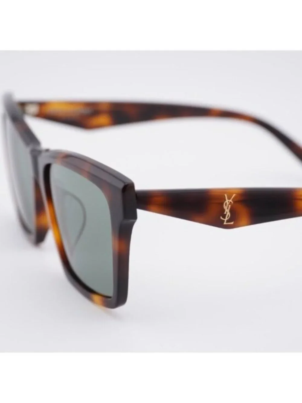 Saint Laurent SL M104/F 003 Sunglasses Havana Square Frame, Green Lenses